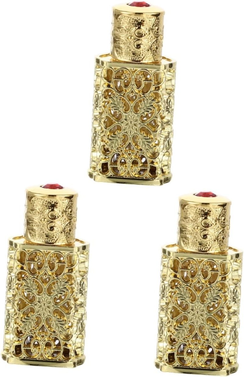 GARVALON 3Pcs Essential Oil Spray Bottle Hollow Flower Engraving Perfume Dispenser for Travel Leak Aromatherapy Container Gold Finish for Crafts And image number 2
