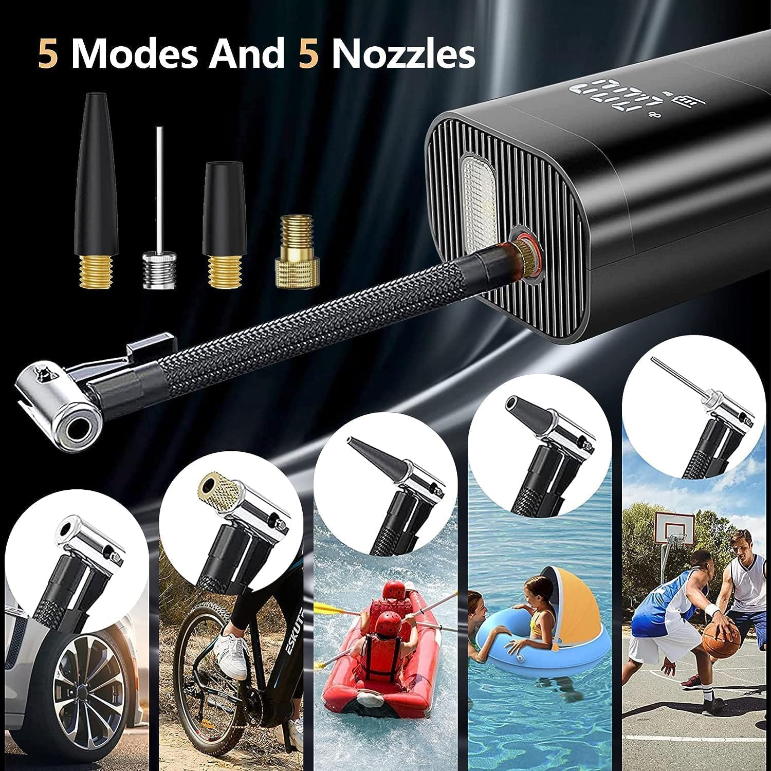 Tyre Inflator Portable Air Compressor, 150PSI Cordless Air Pump for Car, 7500Mah Digital Tire Inflator with Pressure Gauge and Led Light for Cars Bikes Motorcycles Balls, Power Bank W/Led Light image number 6