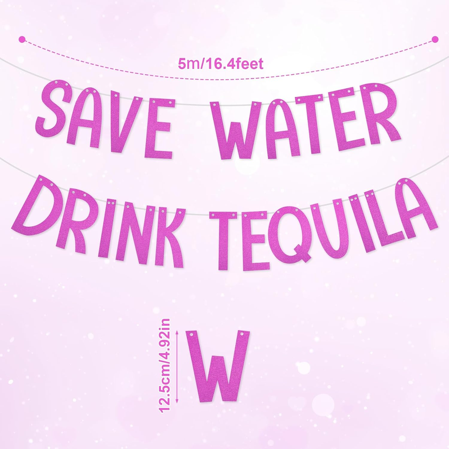 Save Water Drink Tequila Banner, Shiny Tequila Themed Sign Backdrop Bachelorette Party Decorations for Fiesta Bar Club Home Decor (Rose Red) image number 1