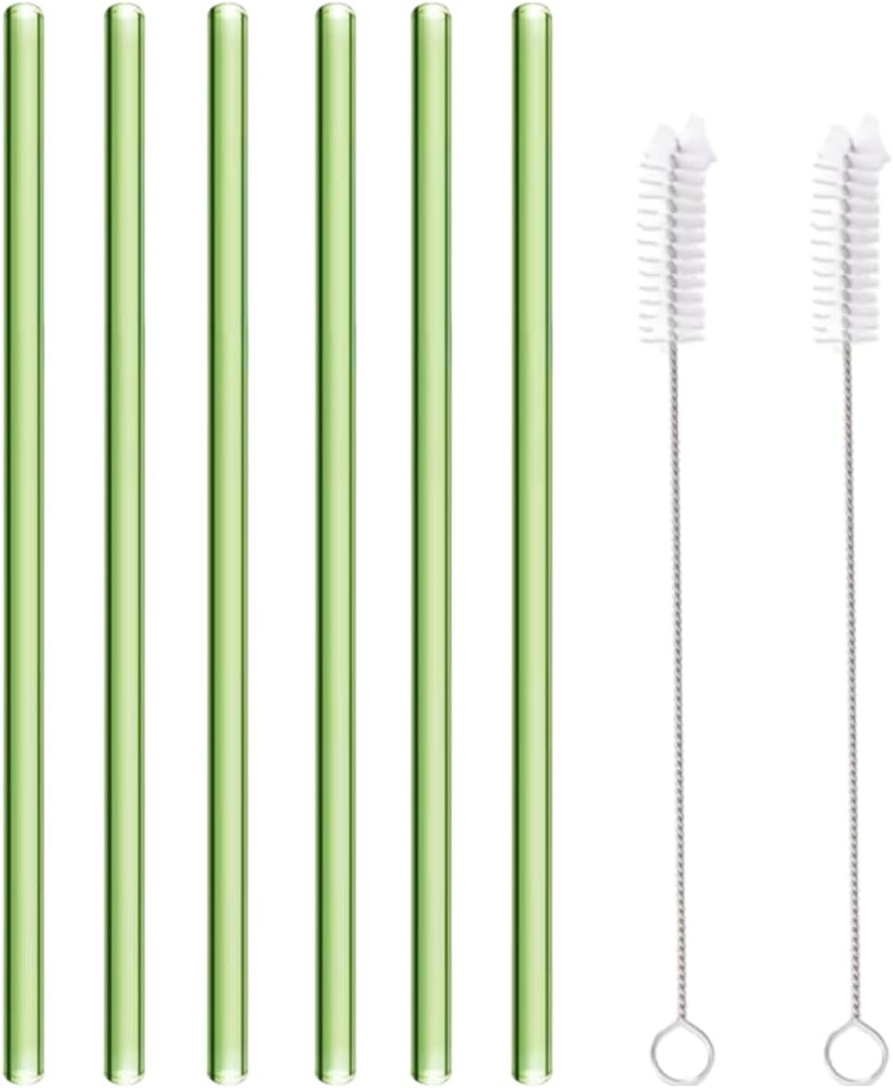 6 Pack Reusable Glass Drinking Straws Smoothie Straws for Milkshakes Frozen Drinks Smoothies Iced Tea Environmentally Friendly 0.8 * 20Cm (Transparent)