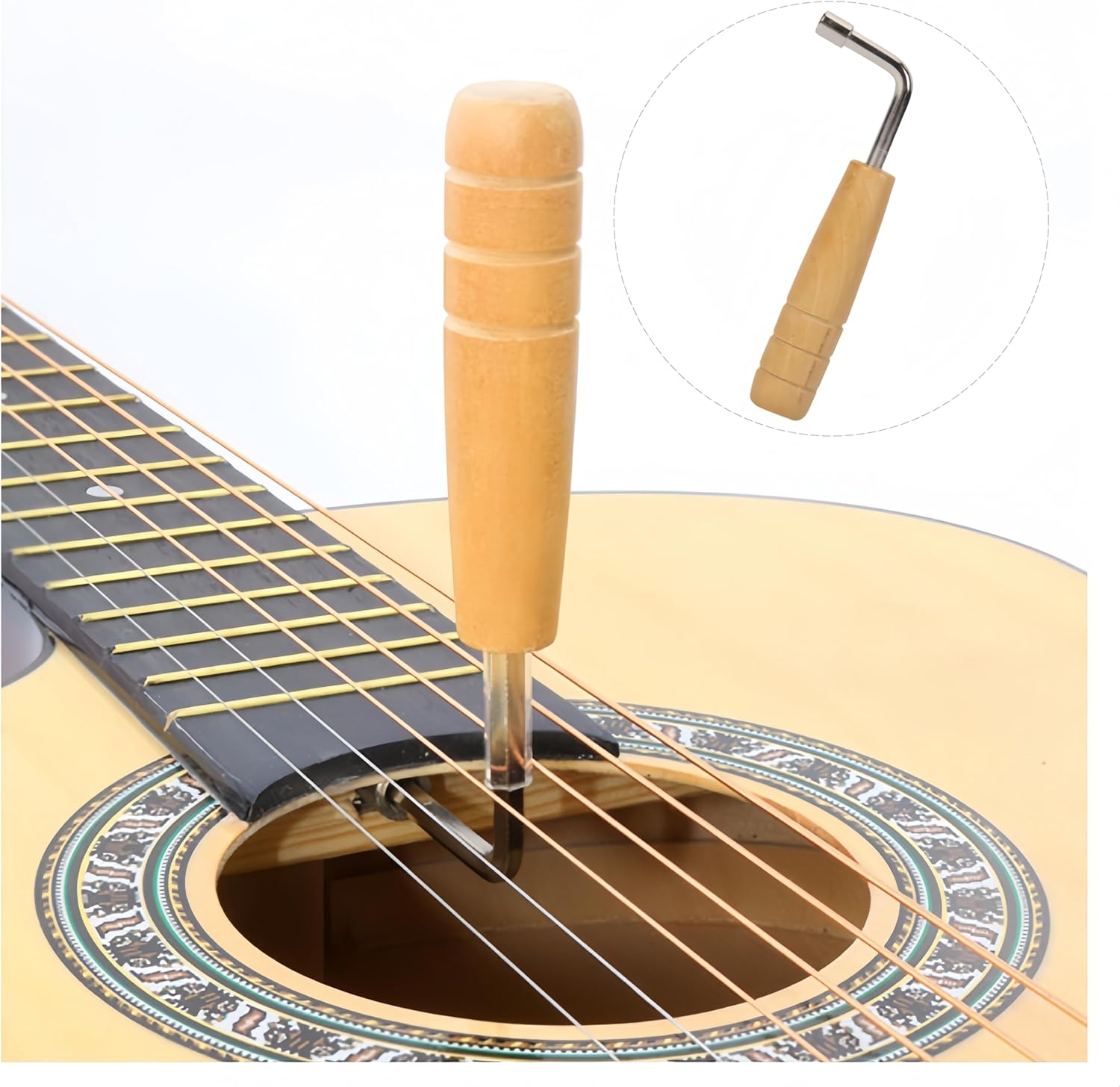 1Pc Piano Tuning Key, Music Instrument Tuning Wrench,Portable Autoharp Tuning Wrench, Harp Tuning Pins L-Shaped Harp Tuning Key with Wood Handle for Home and Smusic Studio image number 2