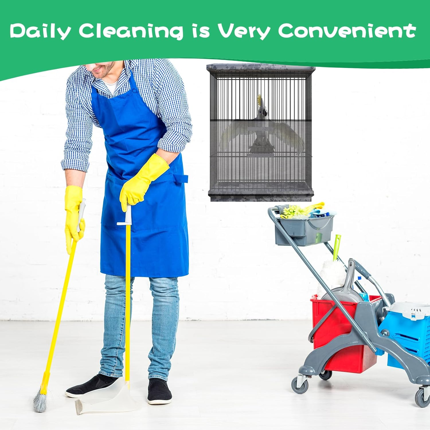 Jeffdad Large Bird Cage Cover, Extra Large Bird Cage Seed Catcher Black Bird Cage Net Bird Cage Accessories Cage Cover Ventilated for Cages with Circumference of 150-220 Cm image number 6