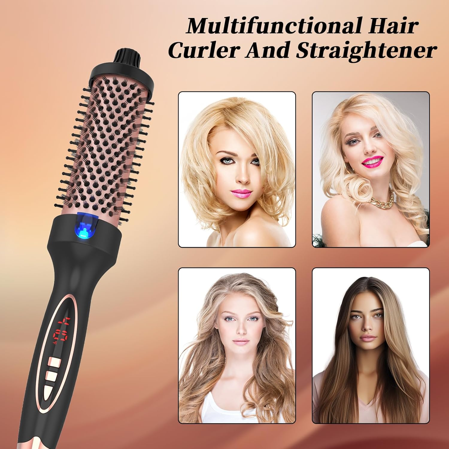 Curling Iron Thermal Brush 1.5 Inch Dual Voltage Travel Friendly with Digital Display Temperature Ceramic Tourmaline Ionic Fast Heated round Bush Suitable for Medium and Long Hair image number 4