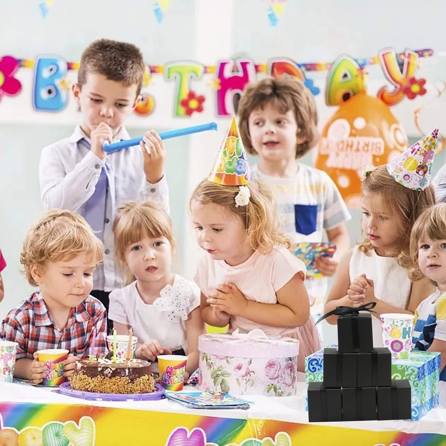 COTOPHER 60Pcs Small Gift Boxes, Favor Boxes 2X2X2 Inches Paper Gift Boxes with Ribbons Candy Box for Wedding Favors Baby Shower Bridal Shower Birthday Party (Black) image number 2