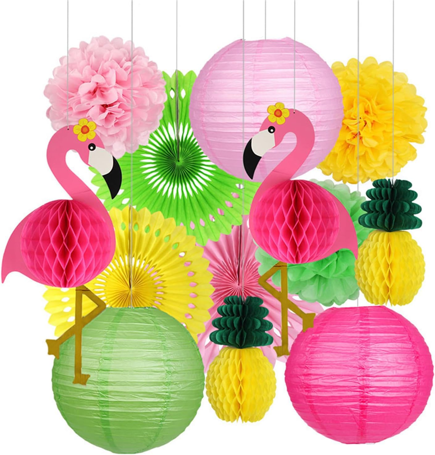 Flamingo Party Supplies, Hawaiian Party Decorations Flamingo and Pineapple Honeycomb Ball Paper Lanterns Paper Fans Pom Poms Flowers for Birthday Luau Tropical Bachelorette Party image number 1