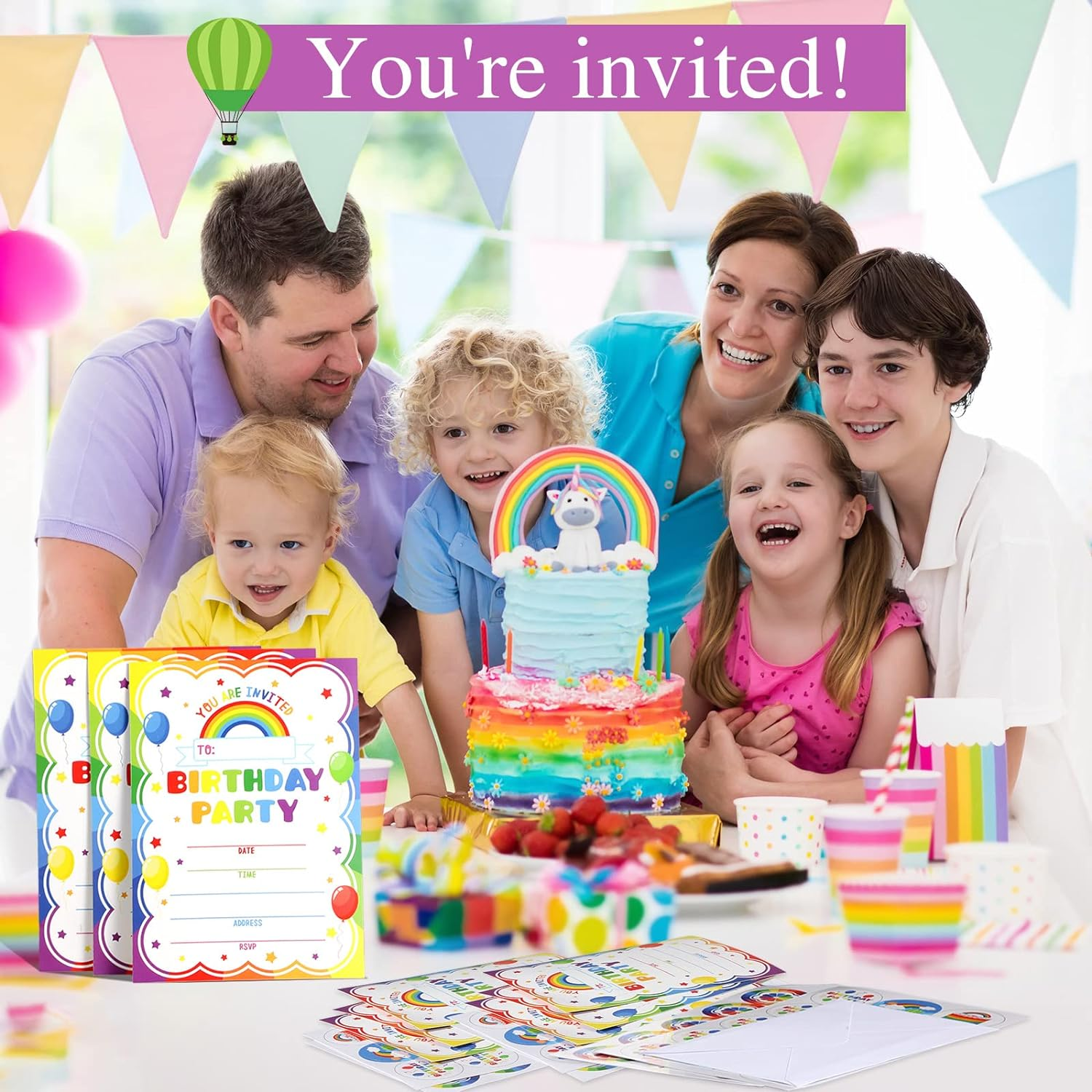 30 Pack Rainbow Birthday Party Invitations for Boys Girls Kids Birthday Invitations with 30 White Envelopes and 30 Seal Stickers Labels Rainbow Party Decorations Supplies Cards image number 6
