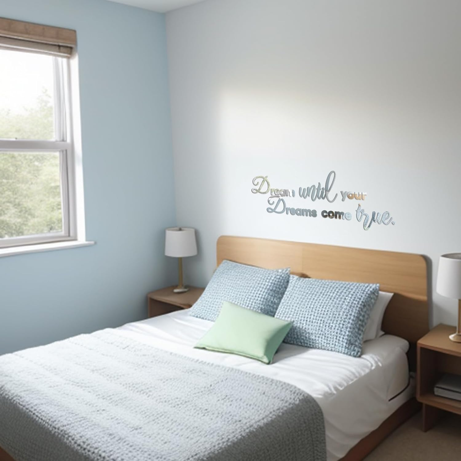 Dream until Your Dreams Come True Acrylic Mirror Wall Stickers, Inspirational Quotes Wall Decals Large Removable Motivational Saying, Peel and Stick Family Art Decor for Home Office, Silver image number 1