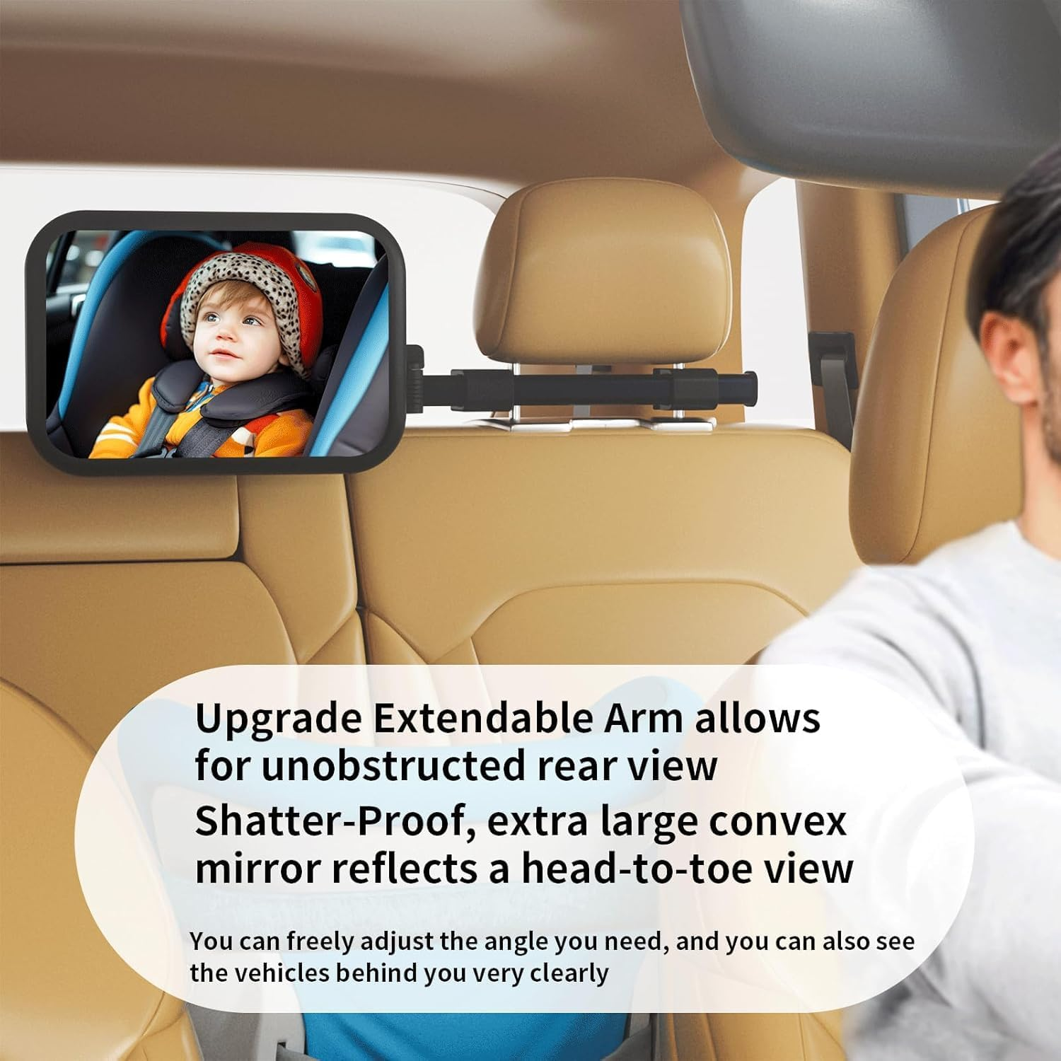 Baby Car Mirror Rear Facing, Safety Adjustable Car Seat Mirror for Baby Extendable Camera Monitor with Hook Clip Design Clear View image number 2