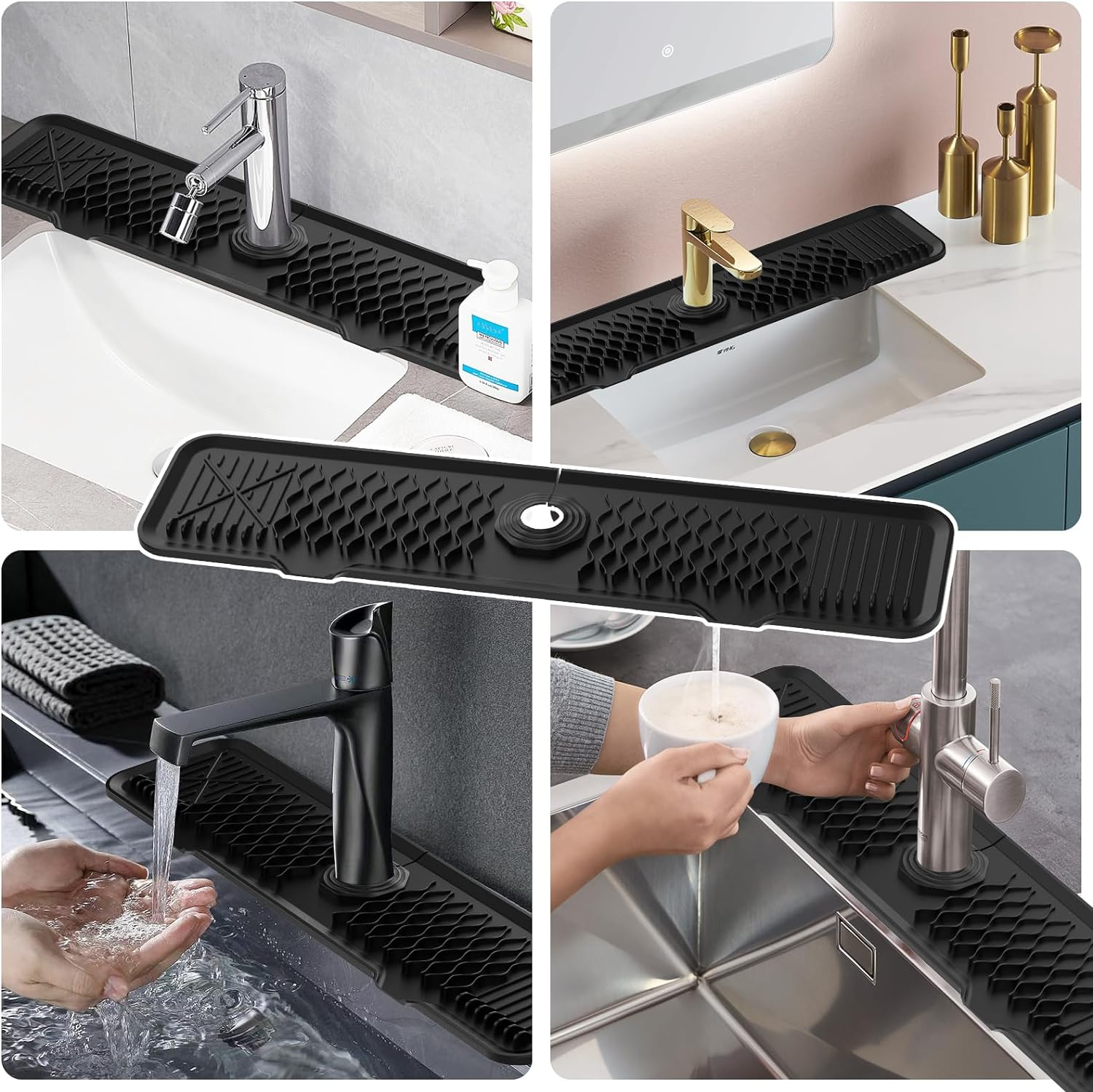 61CM Long Sink Splash Guard Mat, Faucet Handle Drip Catcher Tray, Countertop Dish Drying Mats Kitchen Sink Black image number 3