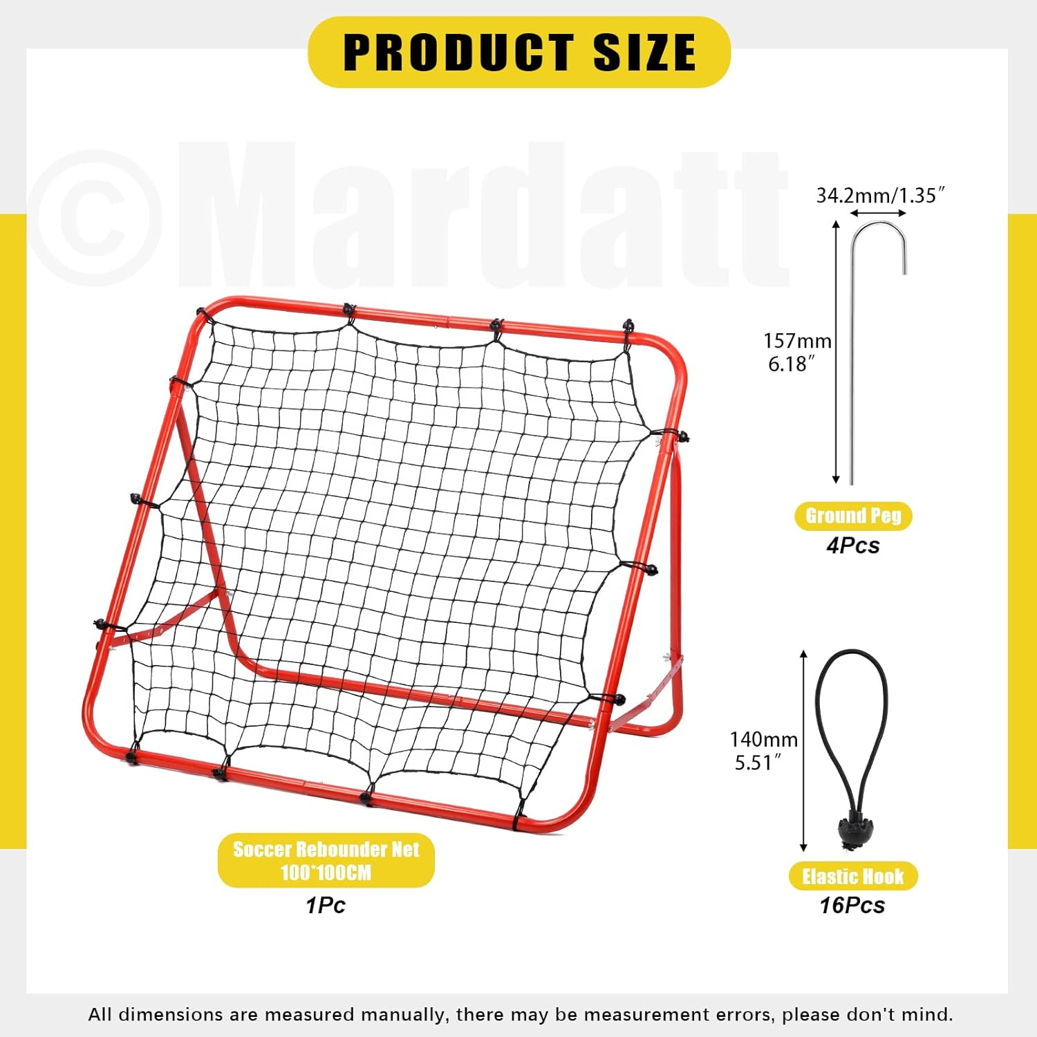 51Pcs Soccer Training Net, 40" X 40" Soccer Goal Net with Adjustable Angle Ball Bounce Back Net Portable Soccer Football Goal Trainer for Backyard Practice Training image number 6