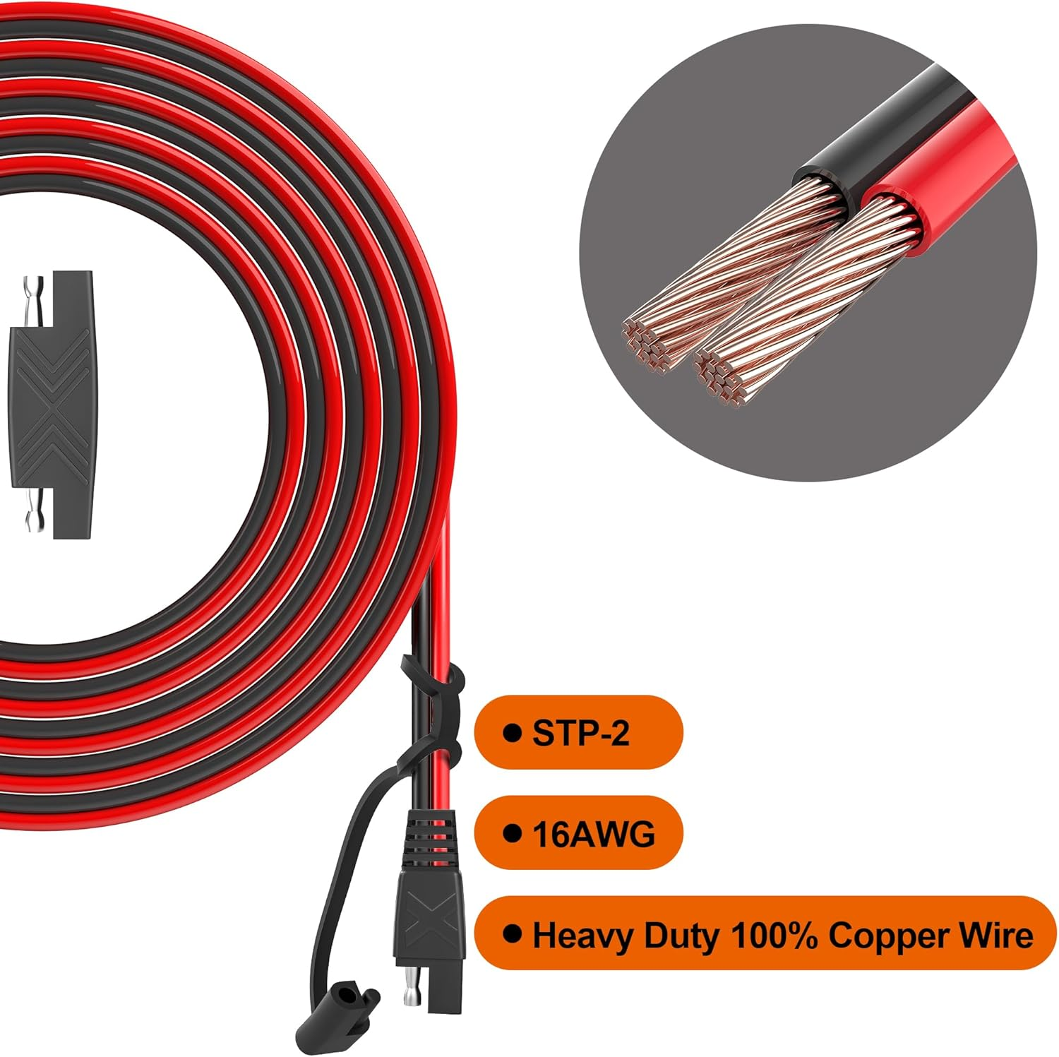 POWISER 25Feet SAE to SAE Extension Cable Quick Disconnect Connector 16Awg,For Automotive,Solar Panel Panel SAE Plug(25Ft(16Awg)) image number 1