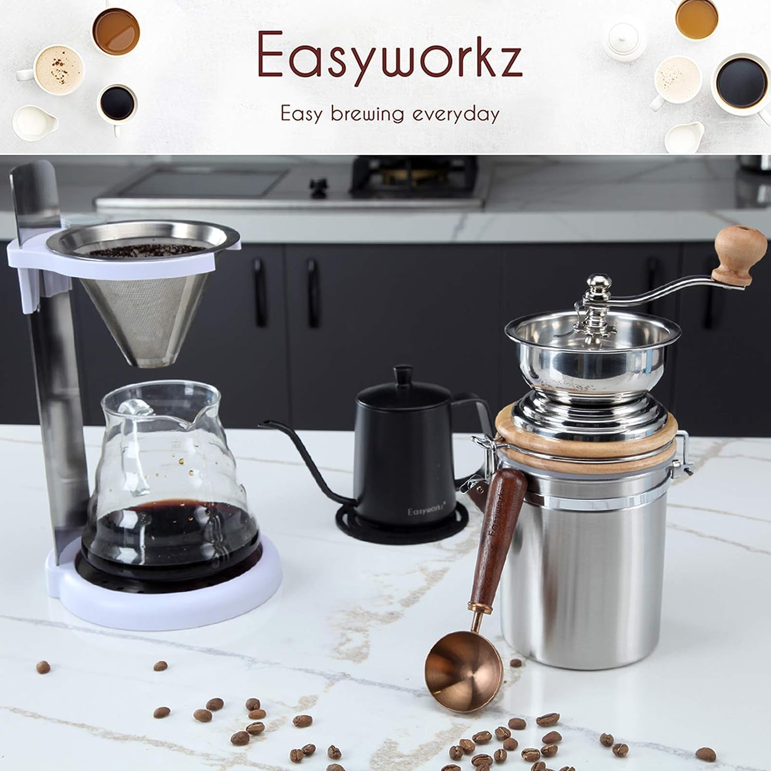 Easyworkz Manual Coffee Grinder - Adjustable Settings, Airtight Canister - Coffee Bean Mill Tool for Kitchen, Hand Crank Coffee Grinder image number 4