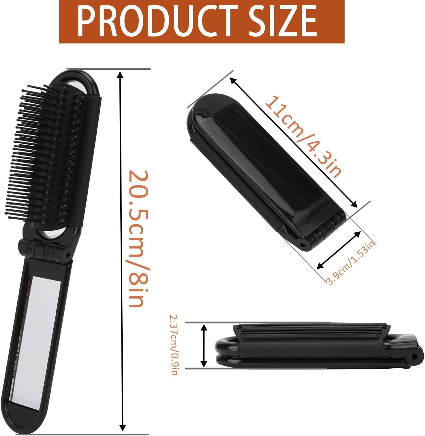 Travel Hair Brush with Mirror, 2 Pack Folding Wet Hairbrush, Travel Size Massage Comb, Compact Foldable Pocket Brush, Hair Styling Tools for Women and Men image number 1