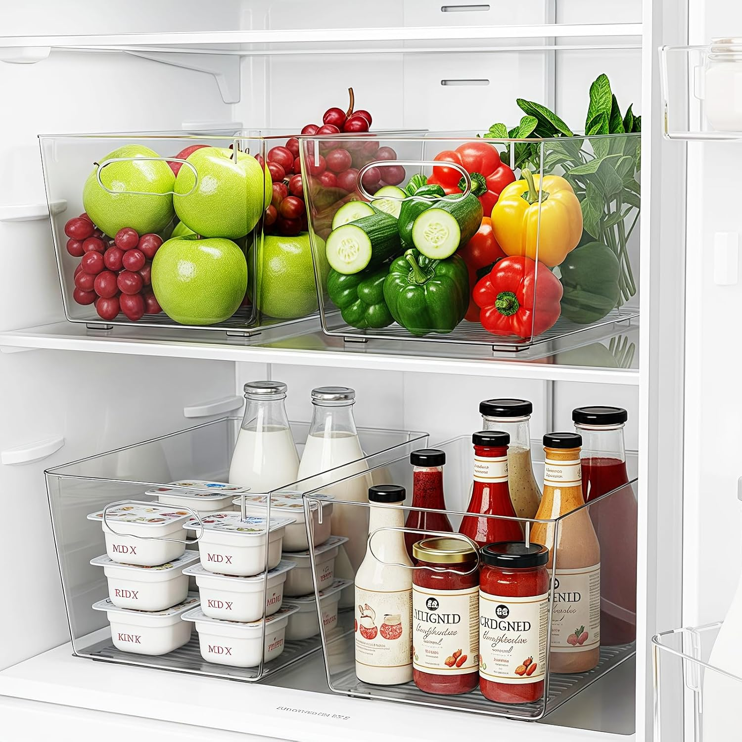 Fridge Organiser, Kitchen Organiser, Storage Boxes for Use in Refrigerators, Kitchens, Cabinets and Drawers, BPA Free (Pack of 4, L (29 X 19 X 15 Cm) image number 3