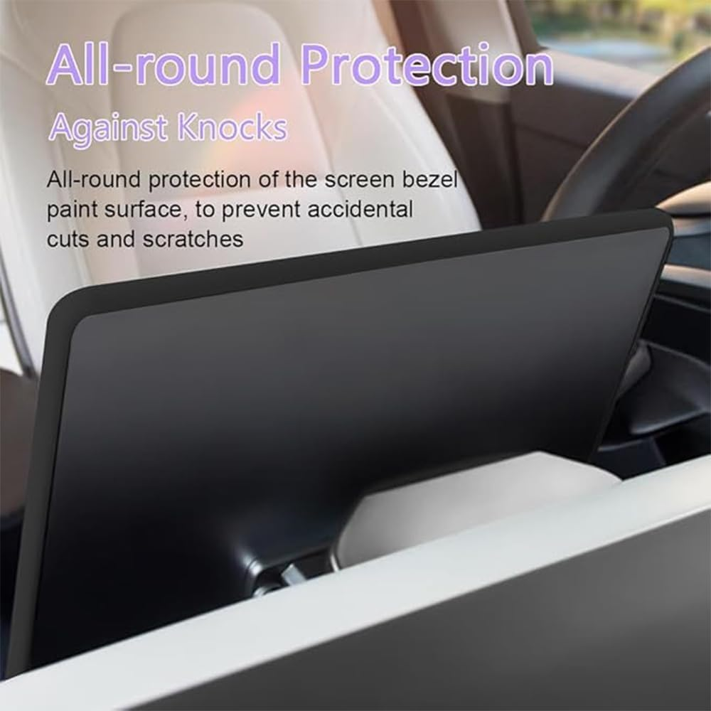 3 Pcs Center Console Screen Edge and Rearview Mirror Silicone Frame,For Tesla Model 3 Model Y (2019-2024), with Ultra-Thin Charge Mat,(Black) image number 3
