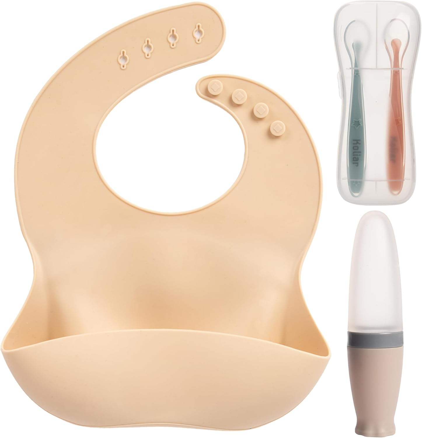 Koliar Silicone Baby & Toddler Feeding Supplies Set,Toddler Tableware Spoon Set,Silicone Baby Bibs,Baby Travel Teether Food Dispenser Spoons,Spoon Storage Box,Baby Food Storage Container,Infant Items image number 5
