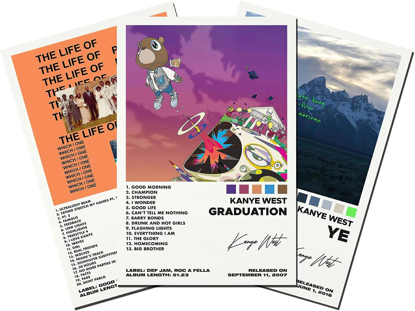 Set of 3 Canvas Prints, Kanye West Graduation Album Poster Aesthetics, 12X18In Unframed