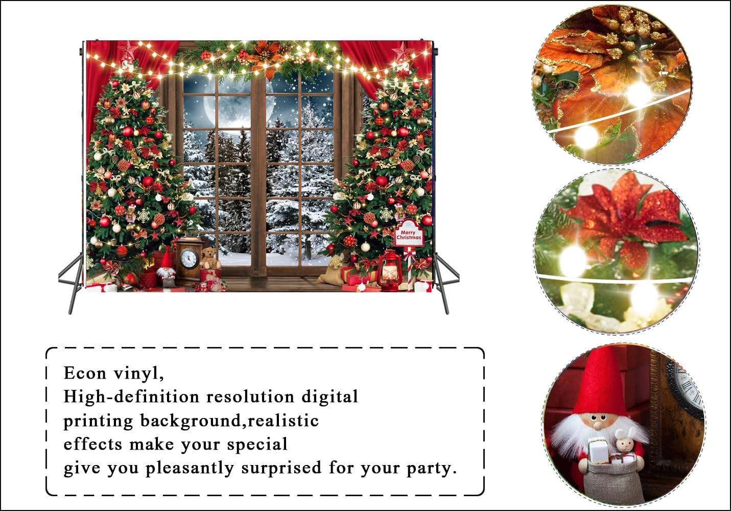 LTLYH 8X6Ft Christmas Photography Backdrop Winter Christmas Window Decoration Backdrop Christmas Party Banner Decorations Photo Backdrops Xmas Photo Booth Props Backdrop 229 image number 5