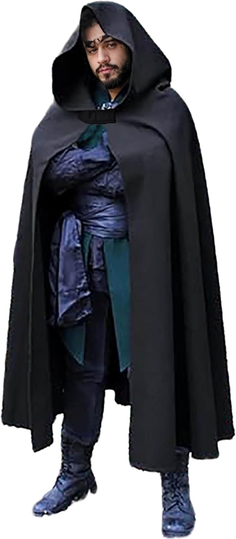 Renaissance Hooded Cape Witch Cloak Victorian with Hood Medieval Wood Elves Hobbit Halloween Costume for Men and Women
