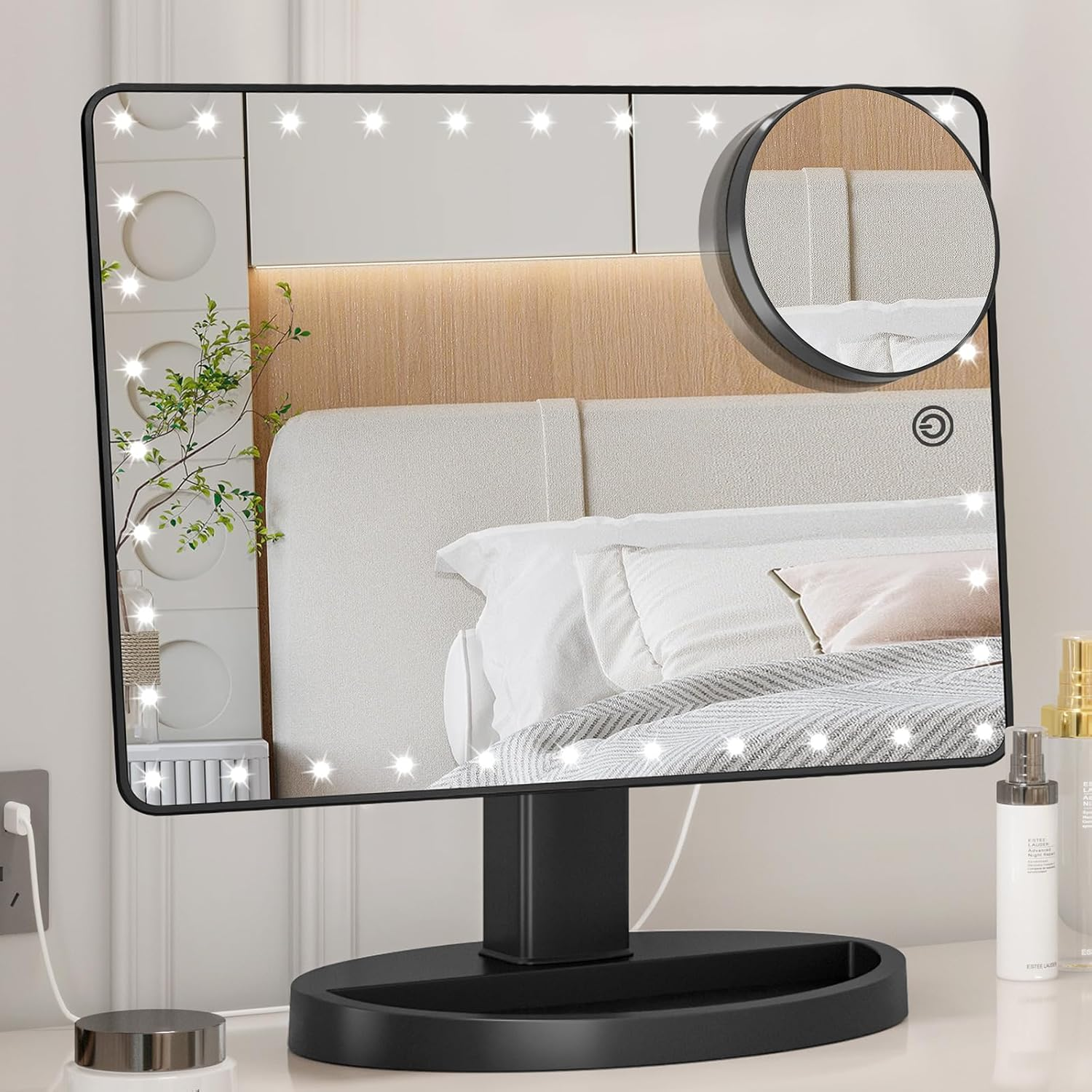 Large Lighted Vanity Makeup Mirror (X-Large Model), Funtouch Light up Mirror with 35 LED Lights, Touch Screen and 10X Magnification Mirror, 360&deg; Rotation Tabletop Cosmetic Mirror(Rose Gold)