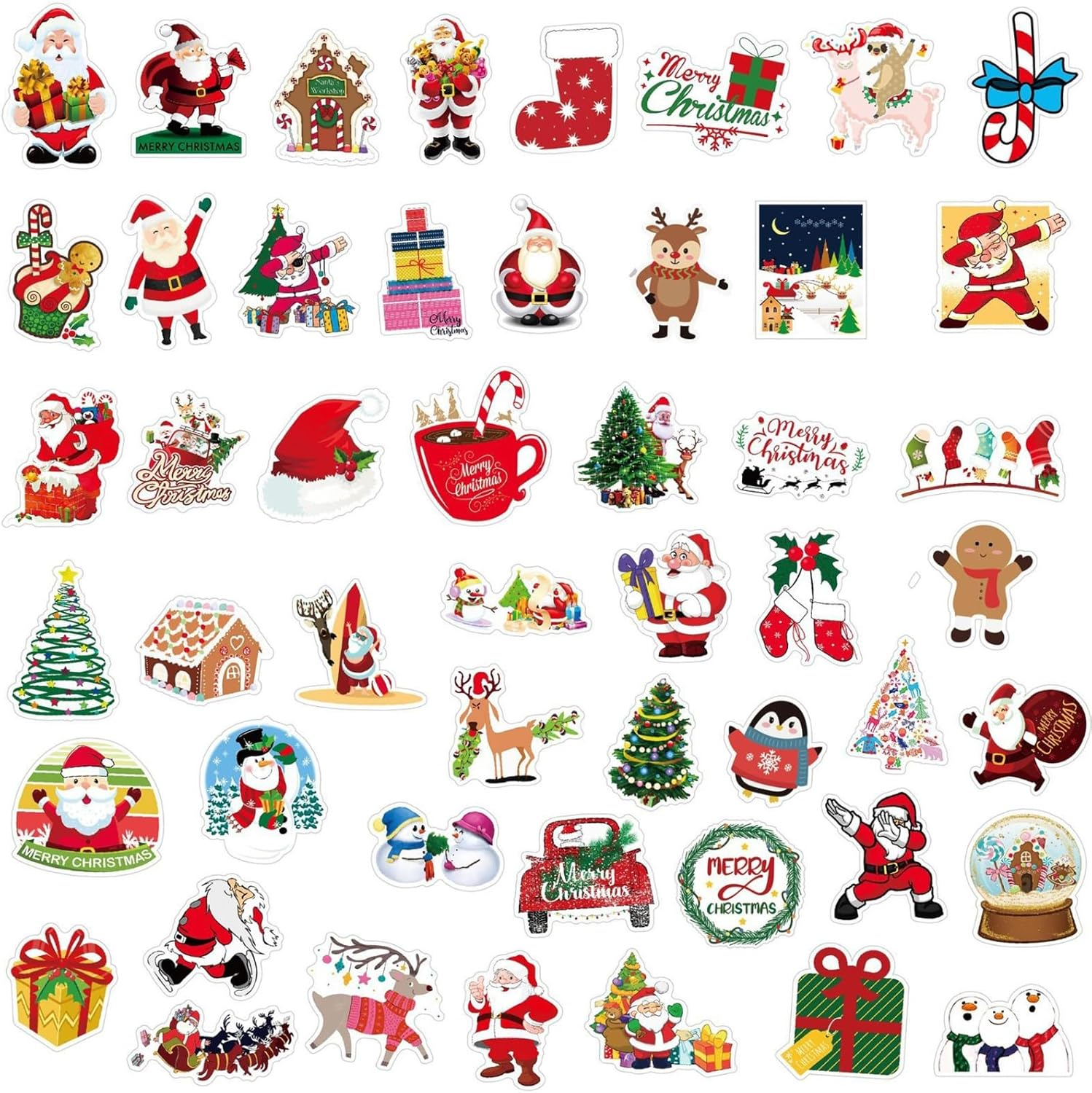 Pack of 50 Stickers Set, Christmas Graffiti Stickers Children, Waterproof Stickers for Girls Boys DIY Scrapbooking Toy Decoration Children'S Birthday Gift Stickers for Christmas Cards Gifts image number 3