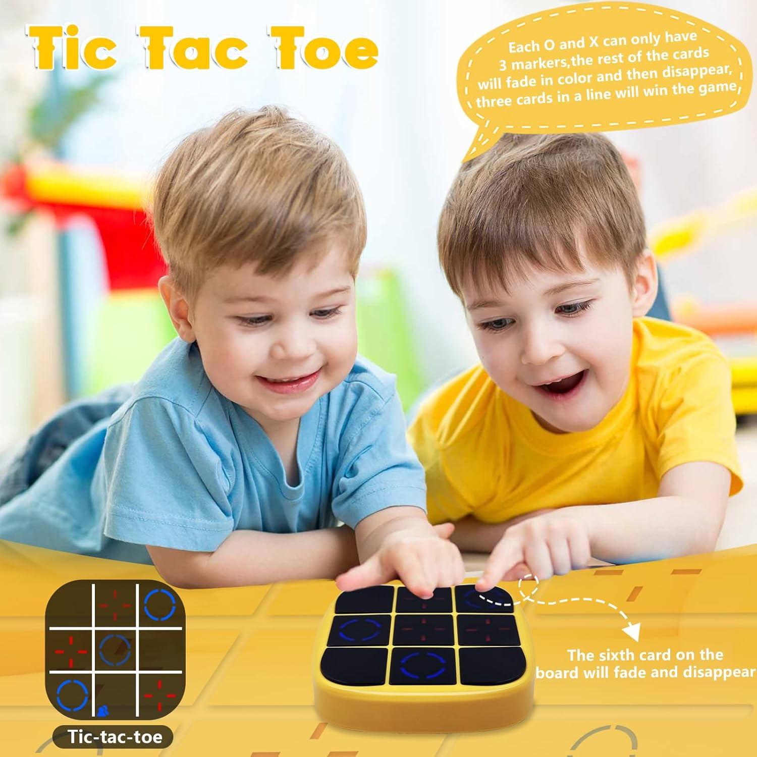 4-In-1 Electronic Tic Tac Toe Bolt Game, Handheld Puzzle Game Console, Educational and Memory Growth, Portable Travel Games, Board Games for Kids and Adults (Yellow) image number 6