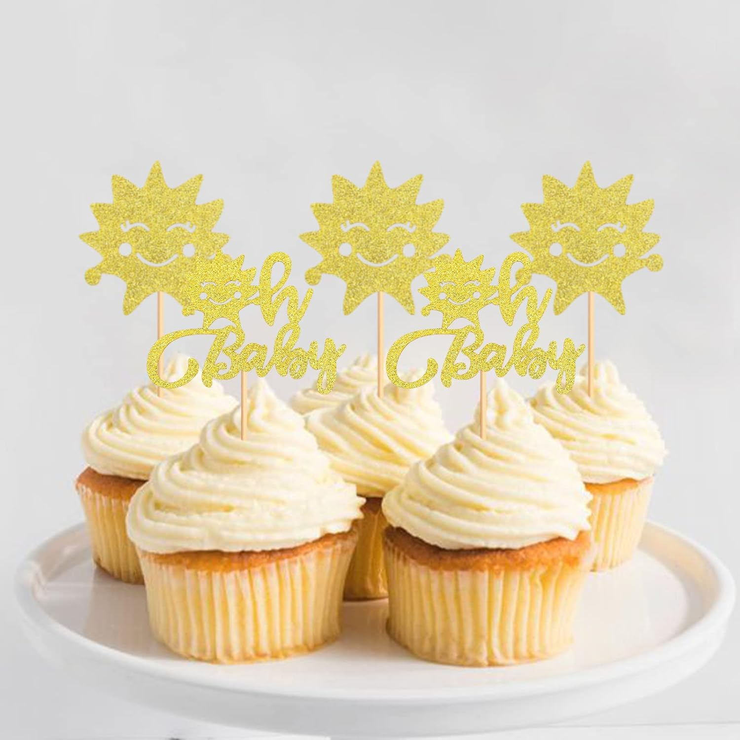 24PCS Sunshine Oh Baby Cupcake Toppers Sun Smile Sunshine Cupcake Picks Bridal Wedding Engagement Baby Shower Birthday Party Decorations image number 5
