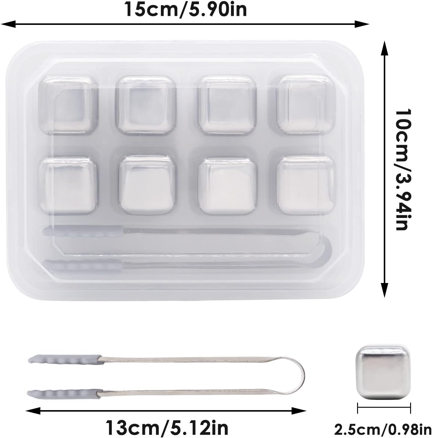 Valuehall Whiskey Stones 8PCS Stainless Steel Ice Cubes Reusable Metal Ice Cube Whiskey Rocks Chilling Stones with Free Tongs and Ice Freezer Storage Tray for Whiskey Wine Beer V4C07 image number 3