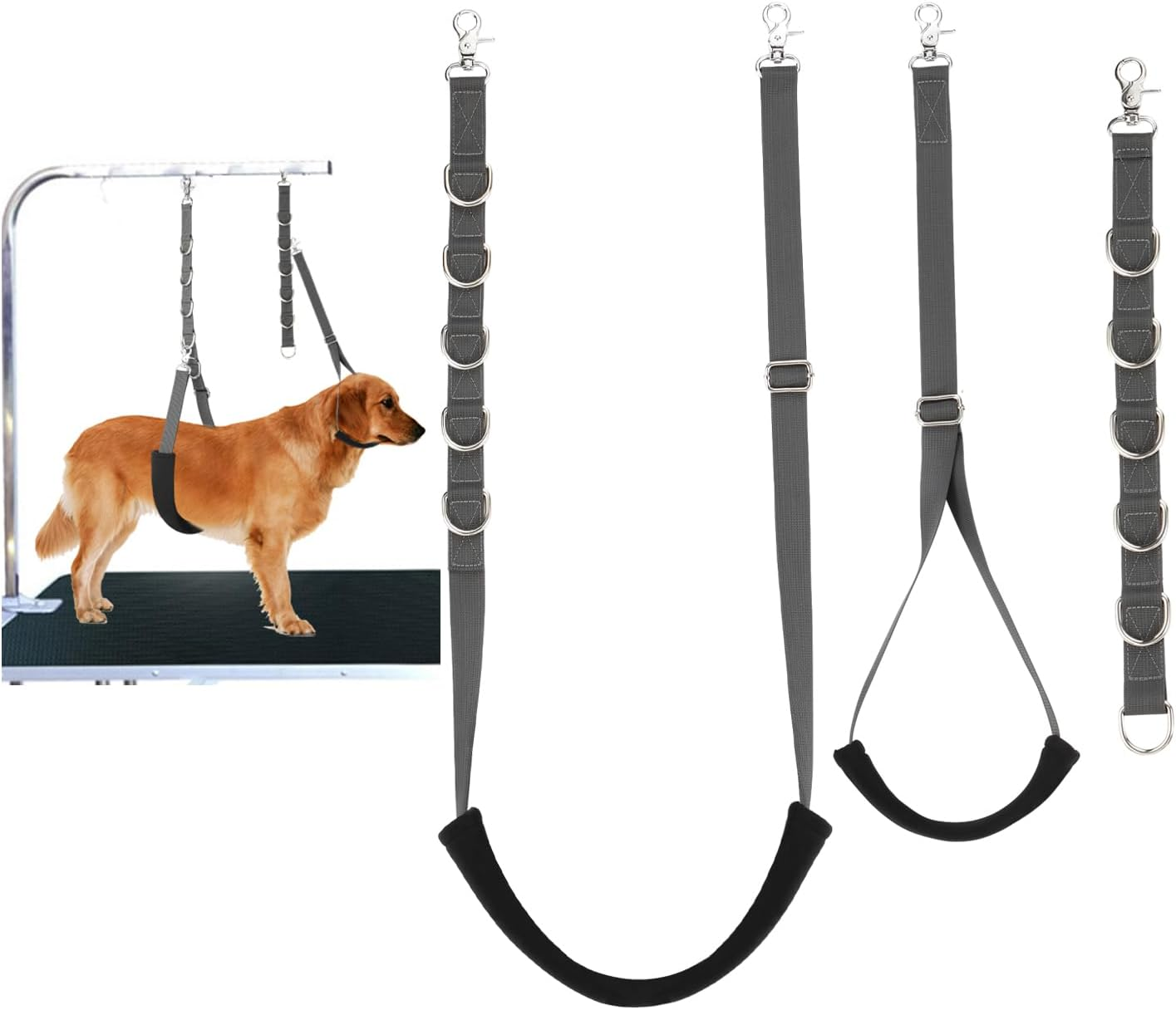 Dog Grooming Belly Straps Belly Band & Loop Extension Set - Adjustable & Comfortable Grooming Tools for Pet Grooming Tables Arms and All Dog Breeds (Gray) - Black image number 4