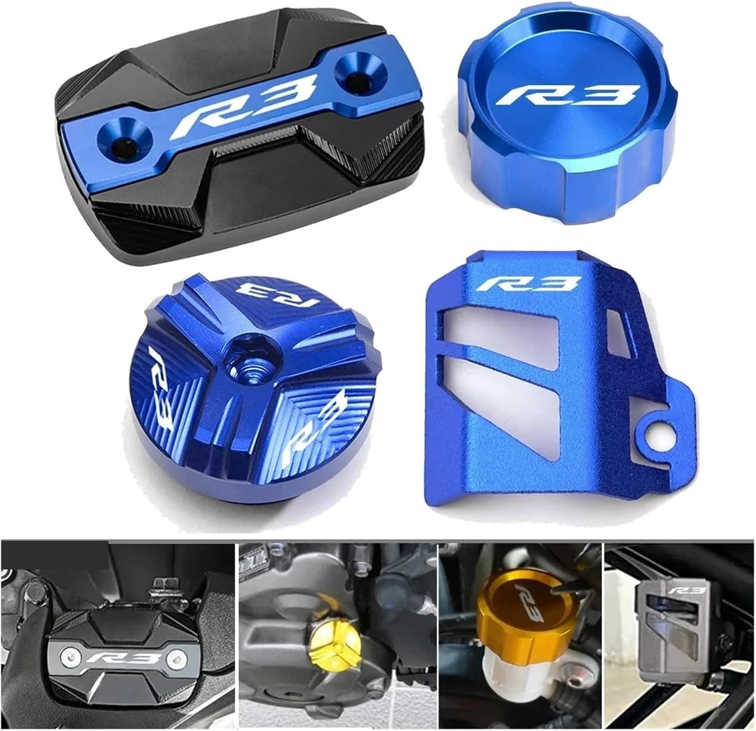 Compatible with R3 YZF-R3 YZFR3 2015-2024 Motorcycle Front Rear Brake Fluid Reservoir Cap Cylinder Cover Guard Oil Filler Cap R3(D-Blue)