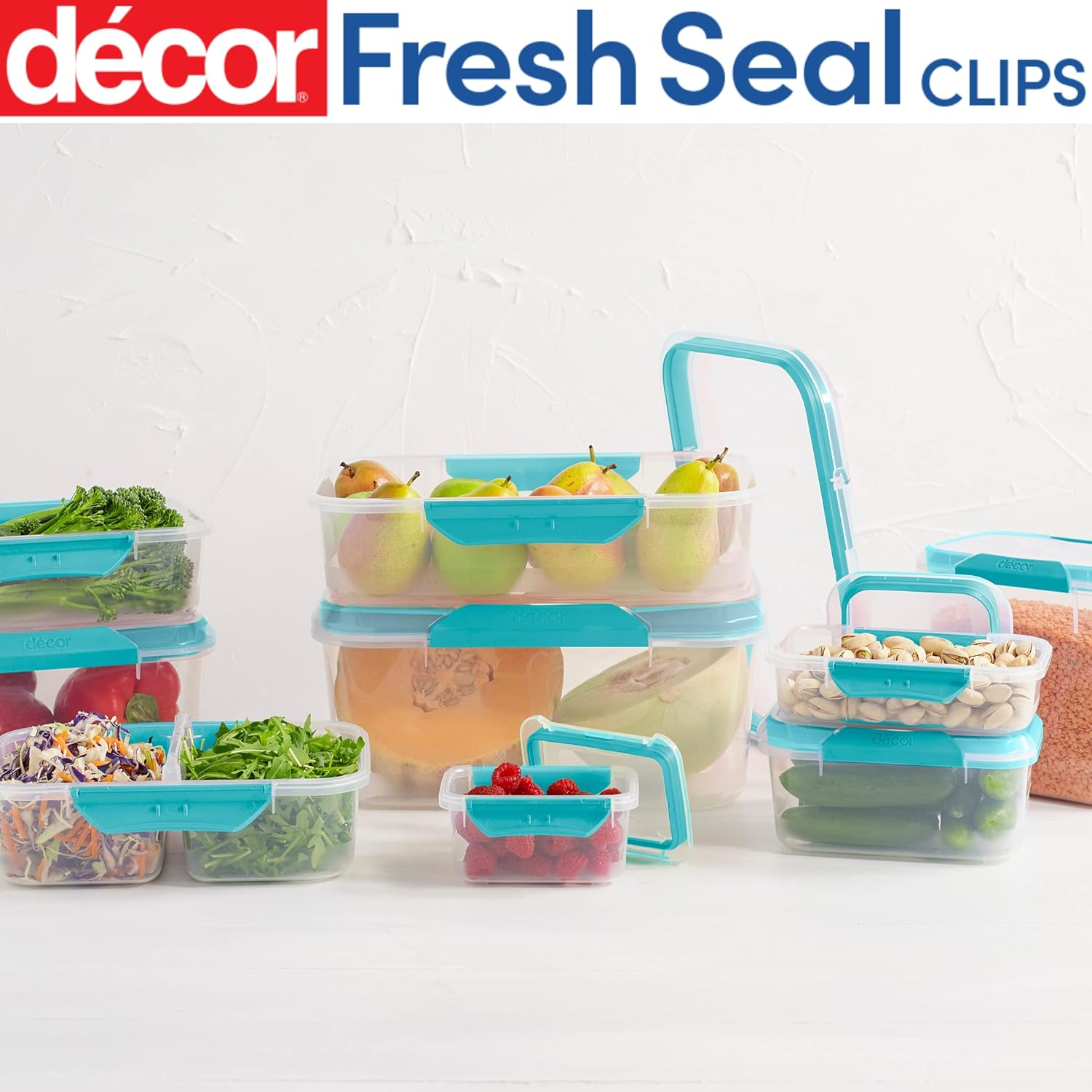 Decor Fresh Seal Clips Oblong Food Storage Container, Clear/Teal, 3.5 Litre Capacity image number 4