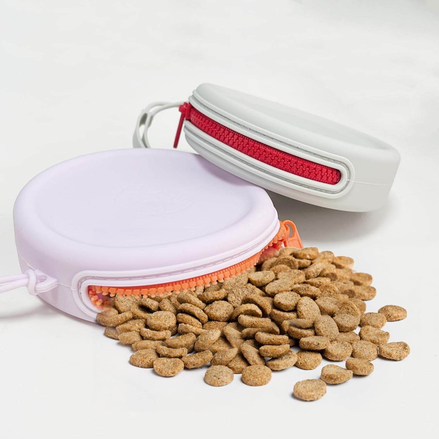 2Pcs Portable Puppy Training Pouch Treat Bag Silicone Dog Treat Pouch,Zippered Dog Treat Pouch with Handle,Silicone Dog Treat Pouch Portable Dog Treat Bag,Pet Small Snack Pocketes,Purple and Grey image number 6