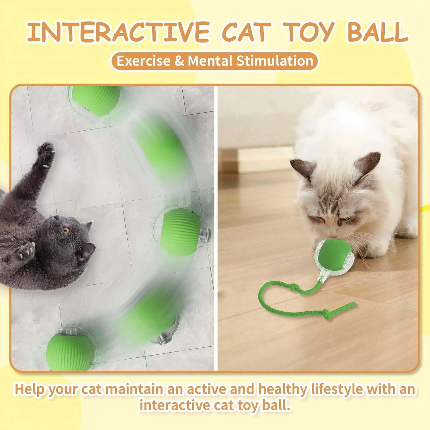 Cat'S Toy, Interactive Cat & Dog Toys for Indoor, 2025 New Agility Move Cat Balls, Automatic Cat/Kitten Toys for Bored Indoor Adult Cats, Motion Activated Cat Balls, Cat'S Favorite Gift (Green) - Green image number 5