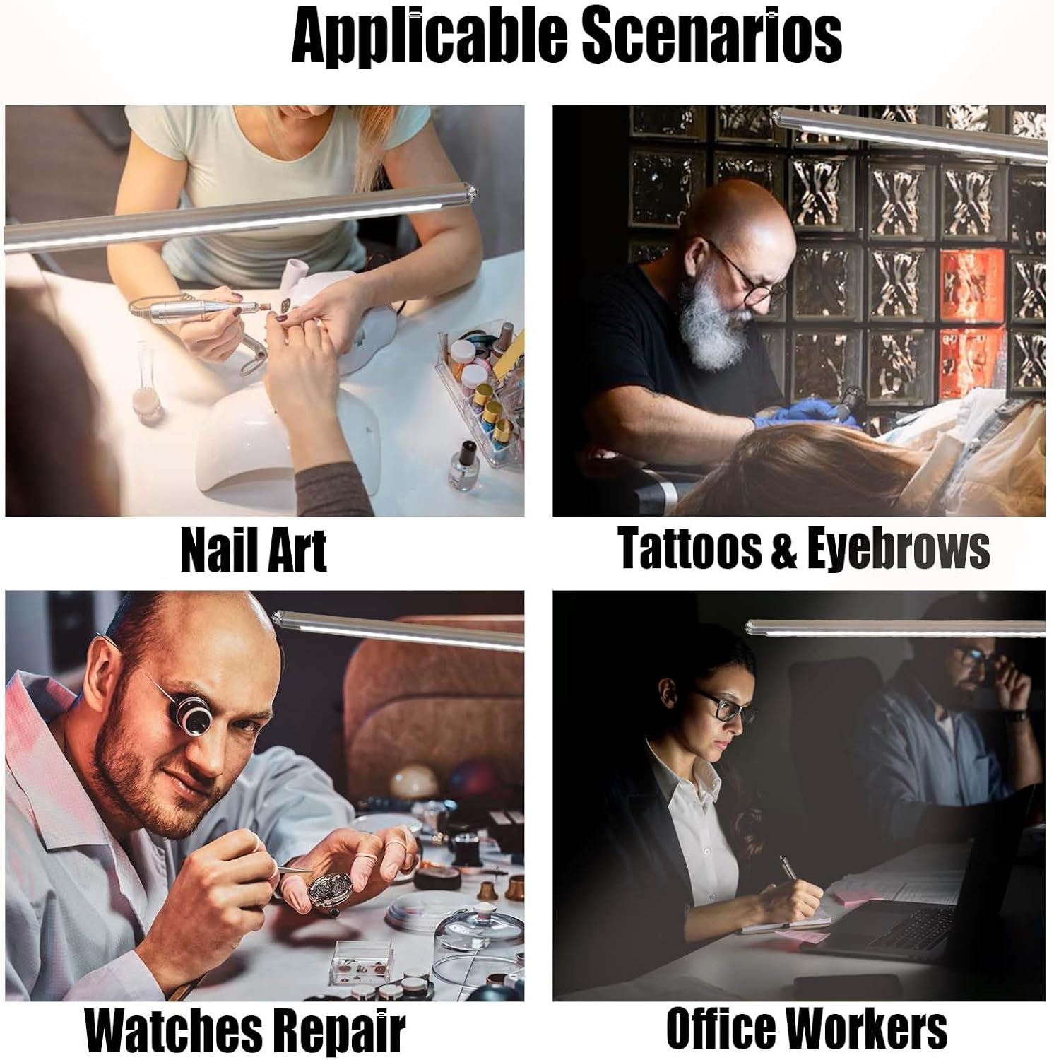 Desk Light with Clamp, USB LED 8W Clip Nail Desk Lamp Eye Care Flexible Gooseneck 360&deg; Clamp Light for Manicure Reading Eyebrow Office Tattoo image number 1