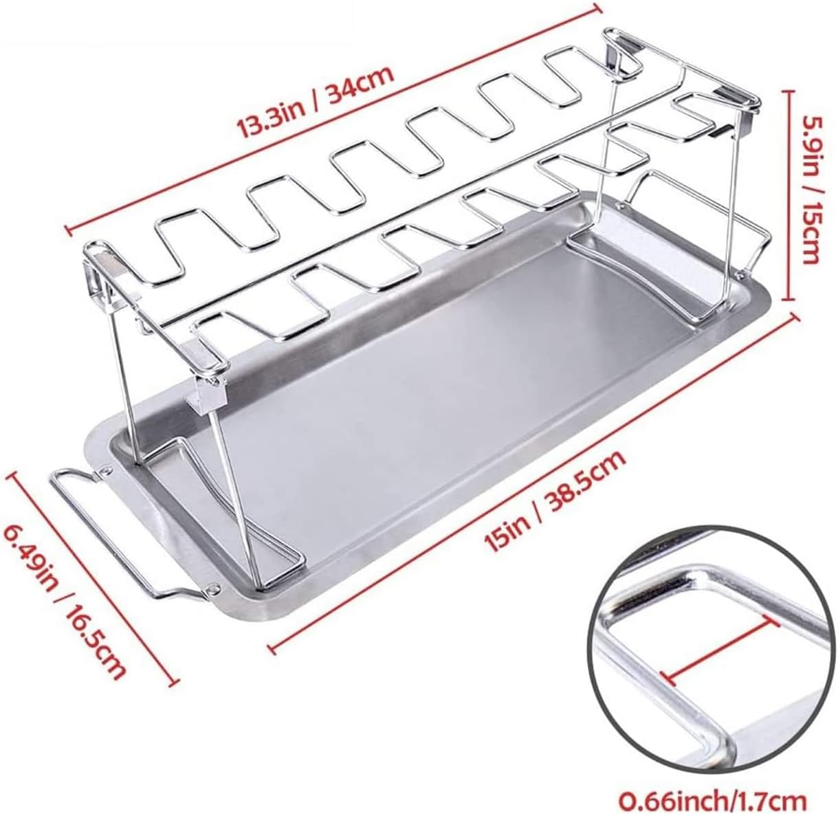 Chicken Leg Wing Rack 14 Slots Stainless Steel Metal Roaster Stand with Drip Tray for Smoker Grill or Oven, Dishwasher Safe, Non-Stick, Great for BBQ, Picnic image number 5