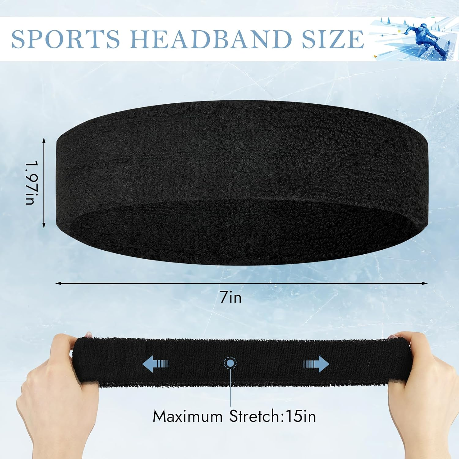 4 Pack Headbands for Men, Sweat Bands Headbands Men & Women, Cotton Terry Sweat Bands for Tennis, Basketball, Running, Gym, Working Out image number 3