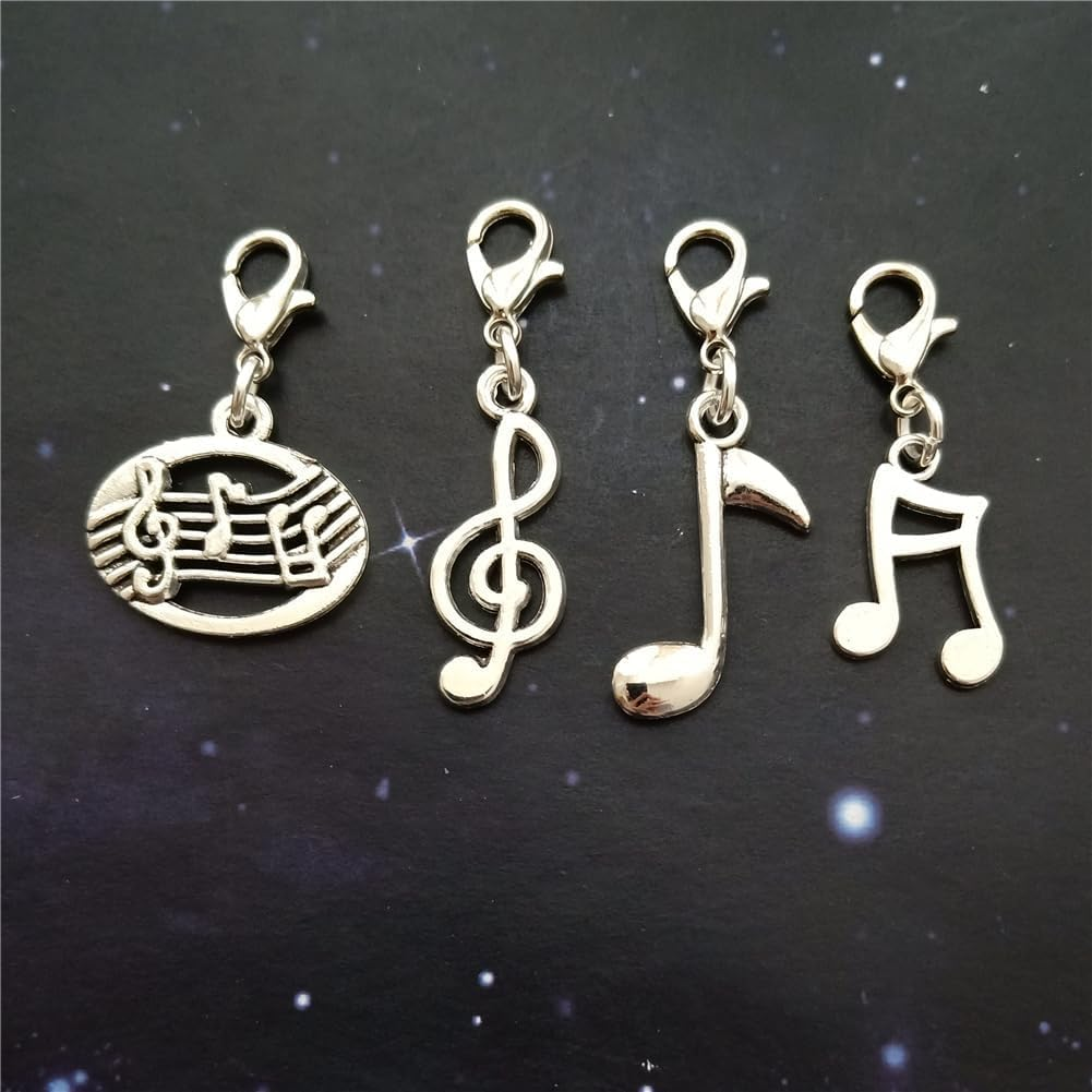4Pcs Music Notes Clip on Charm for Key Ring Zipper Pull, Music Lover Pendant, Cute Treble Clef Musical Jewelry
