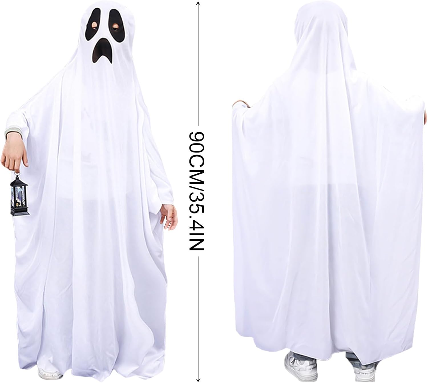 Ghost White Cape Halloween Costume for Children Boys Girls Scary Sweet or Sour Halloween Costume White Party Cosplay Carnival Masquerade Christmas (White) image number 3
