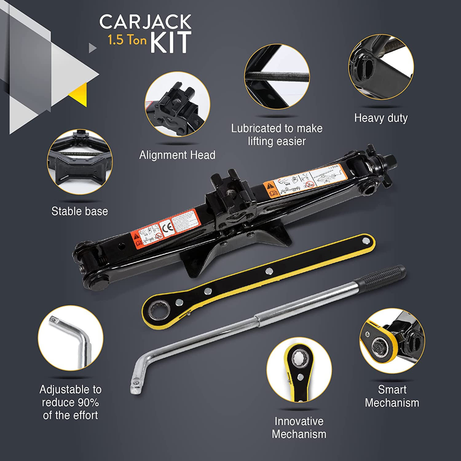 Car Jack Kit | Scissor Jack for Car 1.5 Ton (3,300 Lbs) - Tire Jack Tool Kit | Portable, Ideal for SUV and Auto - Universal Car Emergency Kit with Lug Wrench | Heavy Duty Material image number 1