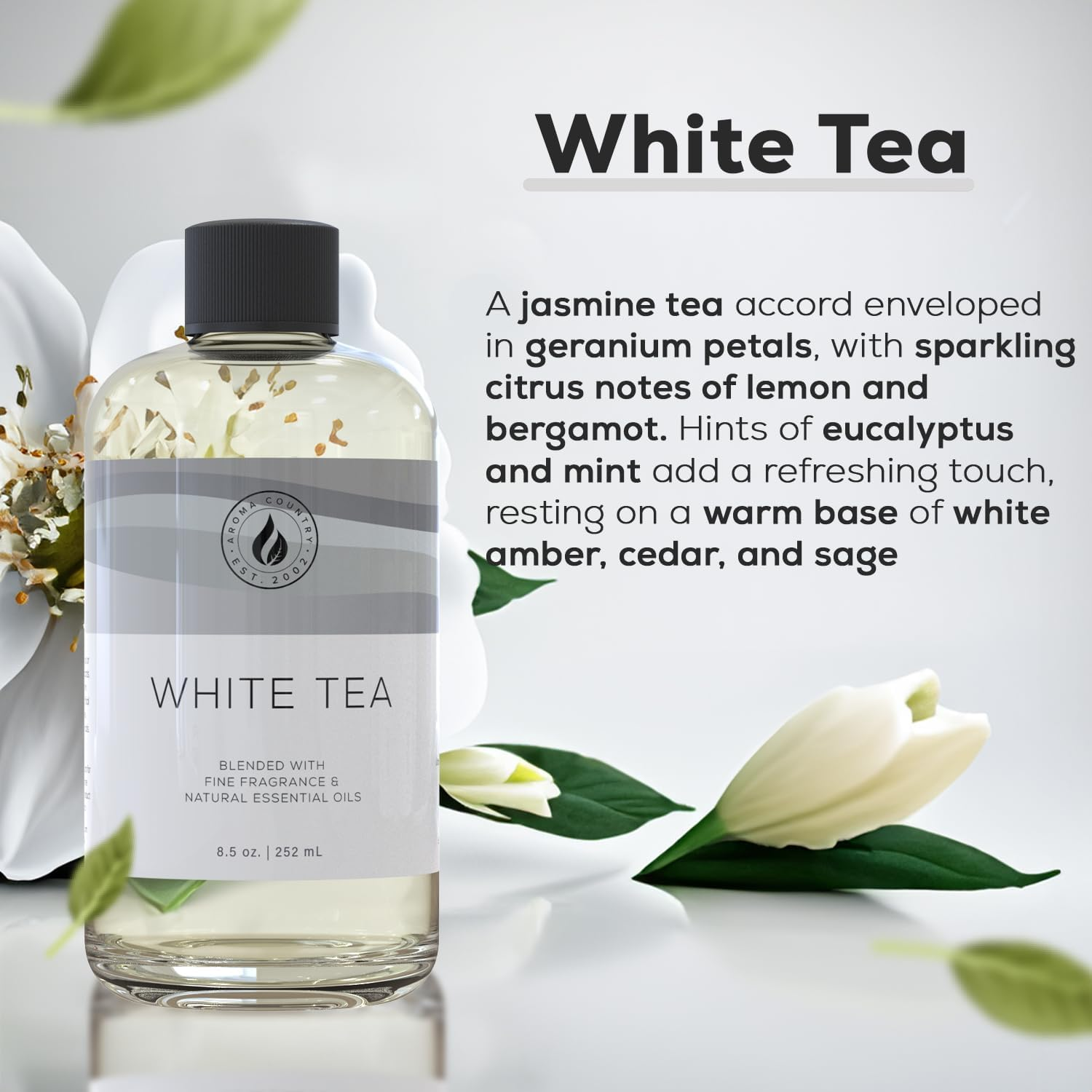 White Tea Essential Oil Refill (8.5 Fl. Oz.) for Reed Diffusers, Electric Diffuser Machines, and Oil Warmers - Natural, Organic White Tea Scent image number 4