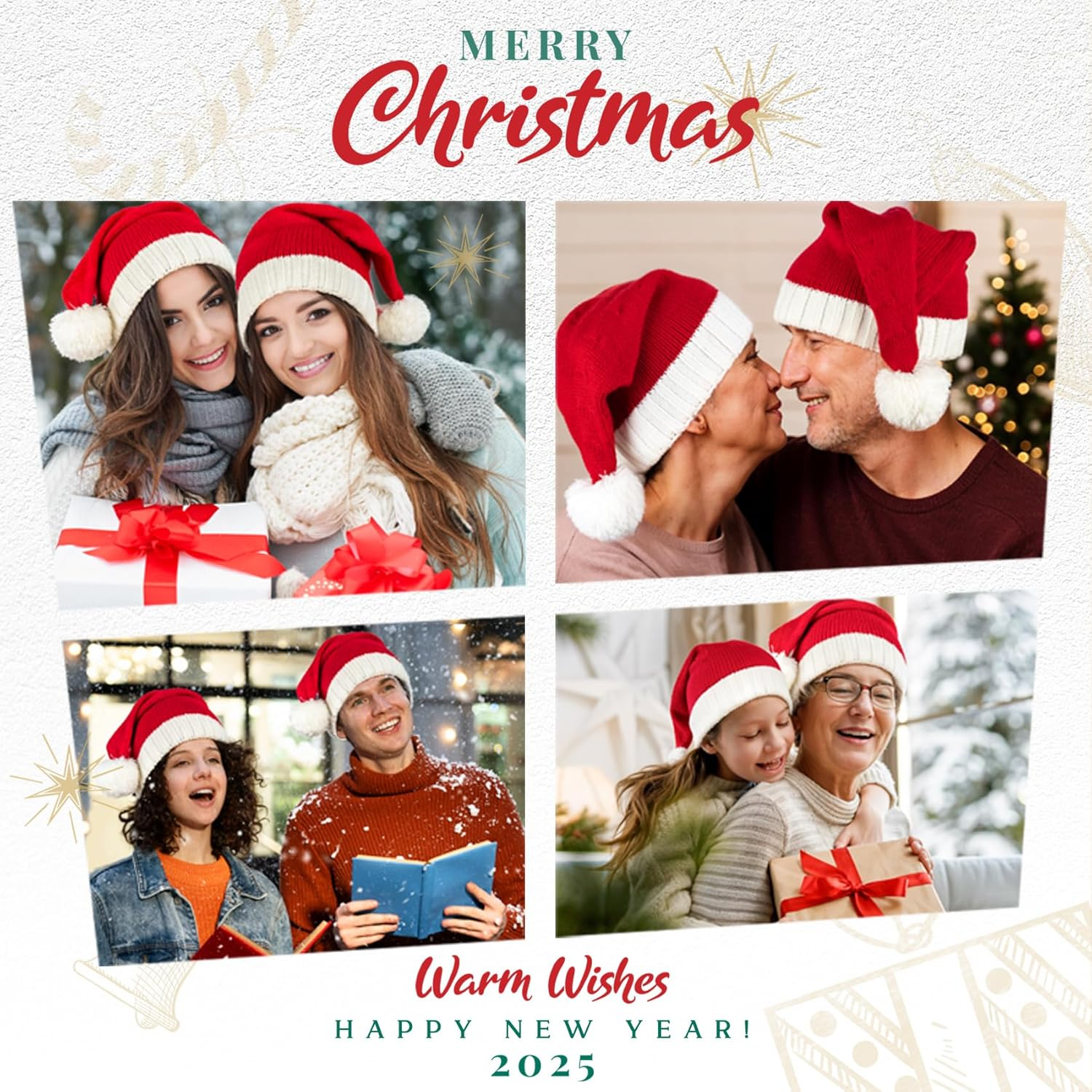 Santa Hat Christmas Hat Xmas Adult Women Men Beanie Knit Santa Hat Knitted Santa Hat Soft Warm Long for Christmas New Year Festive Holiday Party Winter Red image number 6