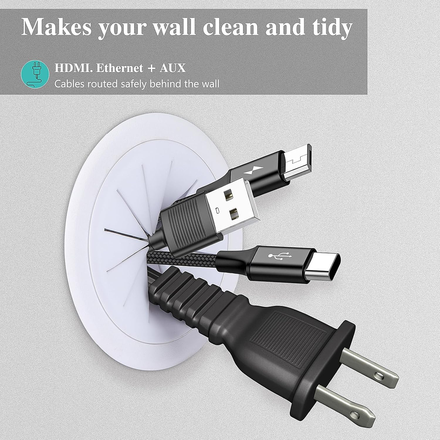 4 Pack TV Cord Hider for Wall Mounted TV - 2.36In (60Mm) Wire Hider Cable Grommet - in Wall Cable Management Kit for Office and Home image number 6