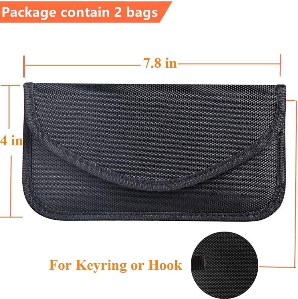 Faraday Bag(2 Pack),Rfid Signal Blocking Bag Shielding Pouch Wallet Case for Cell Phone Privacy Protection and Car Key FOB, Anti-Tracking Anti-Spying（Black） image number 4