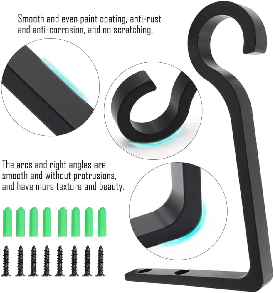 2Pcs Metal Plant Hooks, Iron Ceiling Hooks Hanging Basket Bracket,Decorative Metal Wall Hook,Straight Plant Hanger Indoor&Outdoor for Planters, Lanterns, Bird Feeders, Wind Chimes(Black) image number 2