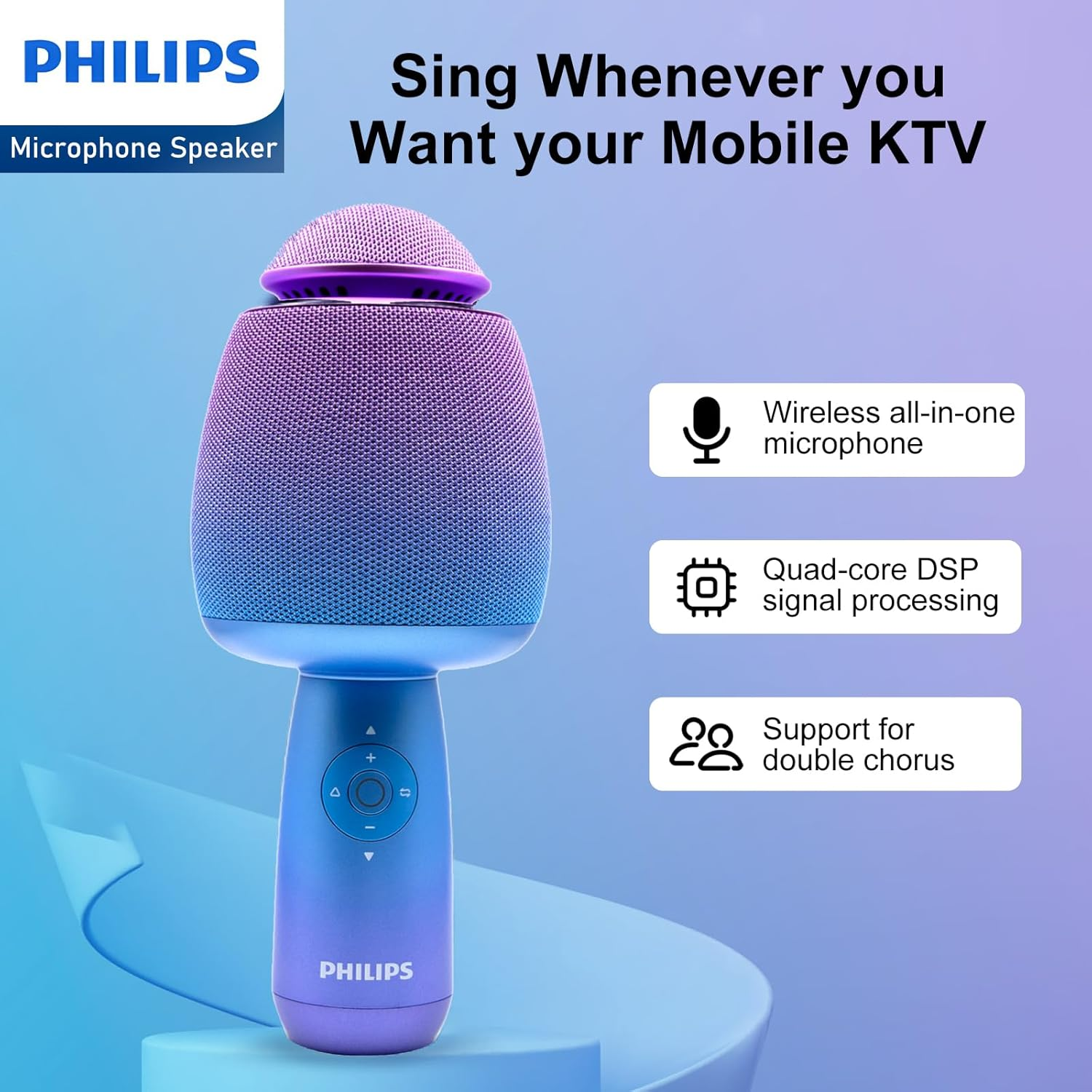Philips 4 in 1 Karaoke Anywhere Bluetooth Handheld | Karaoke | Microphone| Portable Karaoke System with Speaker| Karaoke Machine Home KTV Player with Record Function for Phone/Tablet (Blue/Purple) image number 1