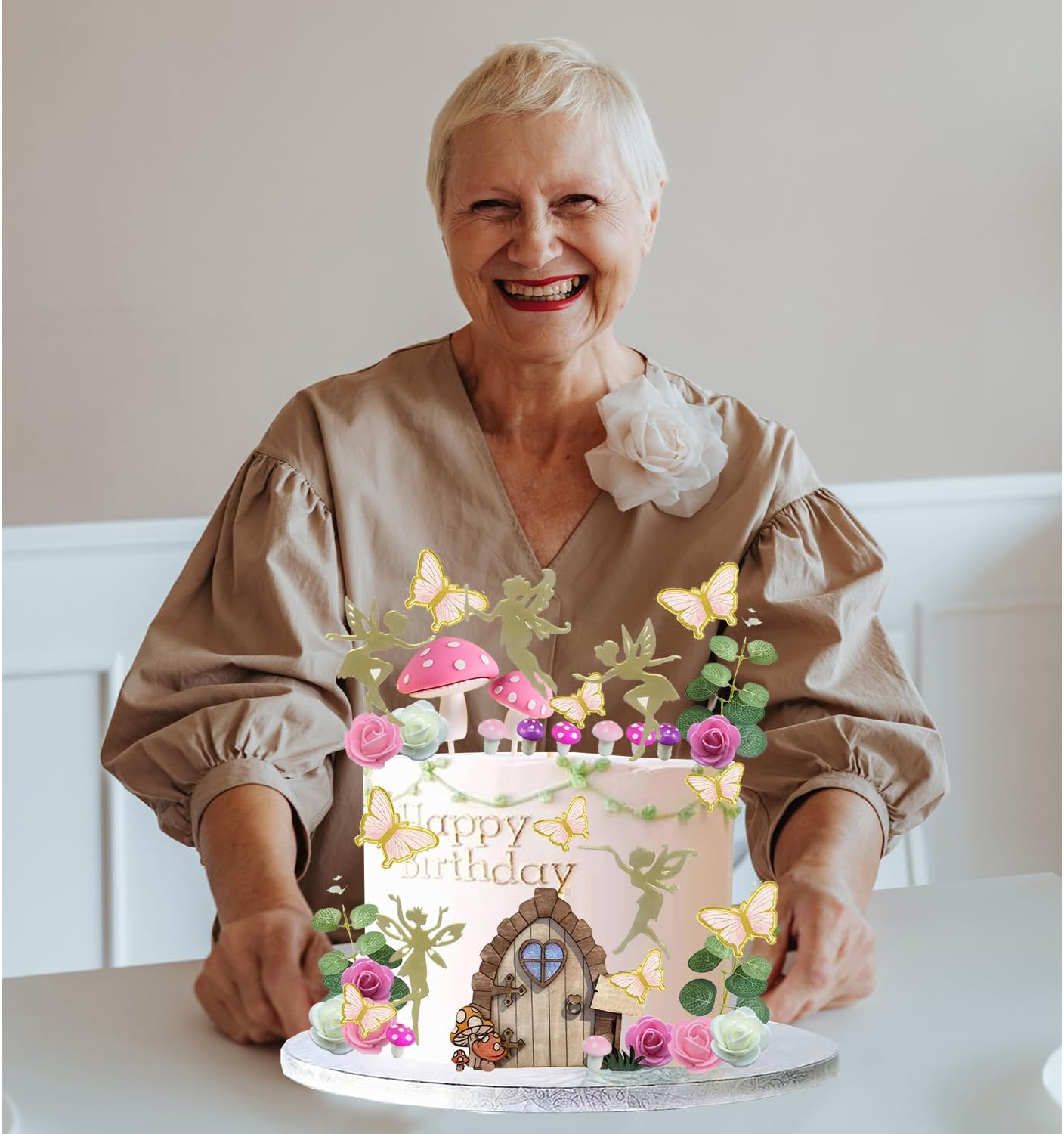 39PCS Fairy Cake Toppers Fairy Cake Decoration Pink Mushroom Door Butterfly Flowers Cake Decoration Fairy Garden Topper for Fairy Party Birthday Baby Shower - Construction Cake Toppers image number 5