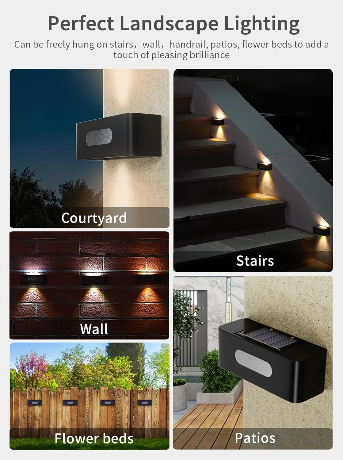 Outdoor Solar Light Wall Small Lights 8 Pcs Auto Sensor Wireless Waterproof Lamp for for Steps Yard Porch Landscape Lighting (Warm Light) image number 2