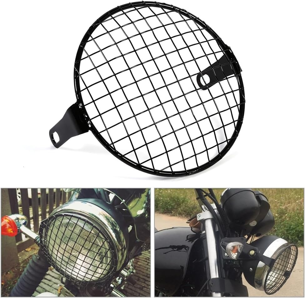 Yosoo 16Cm Metal Mesh Grill Headlight Protector Guard Cover for Motorcycle(Black) image number 3