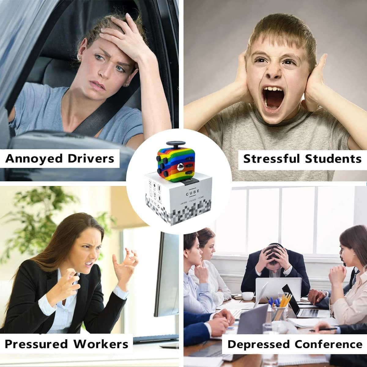 Rainbow Fidget Cube with 6 Sides Stress Relief Fiddle Toys Autism Sensory Fidget Toys for Adults and Kids image number 5