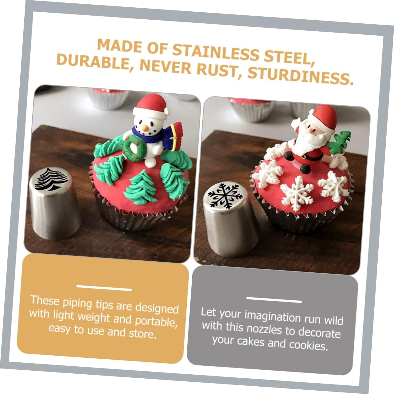 Ergonomic Design Cake Piping Tips Set 5Pcs Stainless Steel for Christmas Cupcake Cookie Decorations image number 4